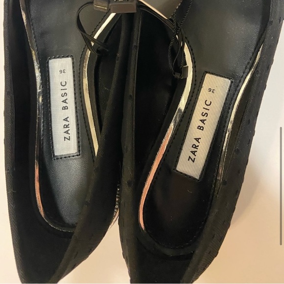 6 🔖 ZARA Pointed Diamond Heel Polka Dot Lace Flats Black - Picture 6 of 6